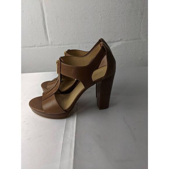 Michael Kors Shoes - Michael Kors Berkley Brown Leather Platform Sandal Heels Luggage Women's Size 8